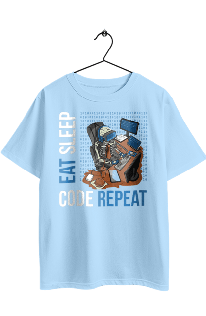 Oversized t-shirt with prints Eat Sleep Code Repeat. Code, code repeat, developer, eat sleep, it specialist, java, javascript, php, programmer, python. 2070702