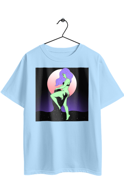 Oversized t-shirt with prints Green Girl And The Moon. Alien, moon. 2070702
