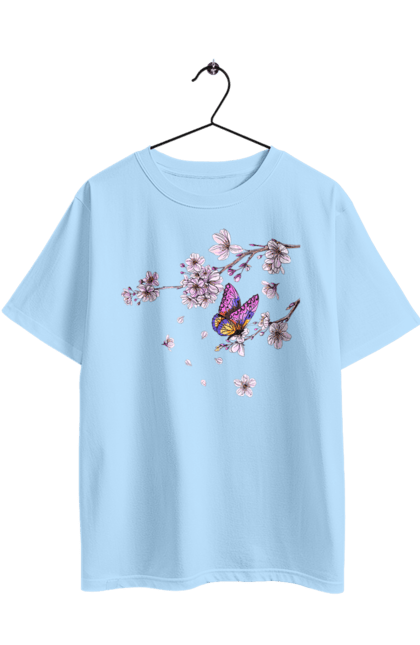 Oversized t-shirt with prints Butterfly And Sakura. Butterfly, sakura, spring, wood. 2070702