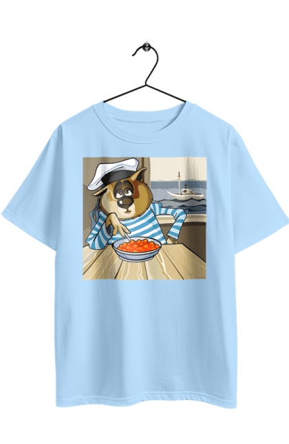 Oversized t-shirt with prints Cat Sailor, On The Ship Eats Red Caviar. Cat, caviar, sailor, ship. 2070702