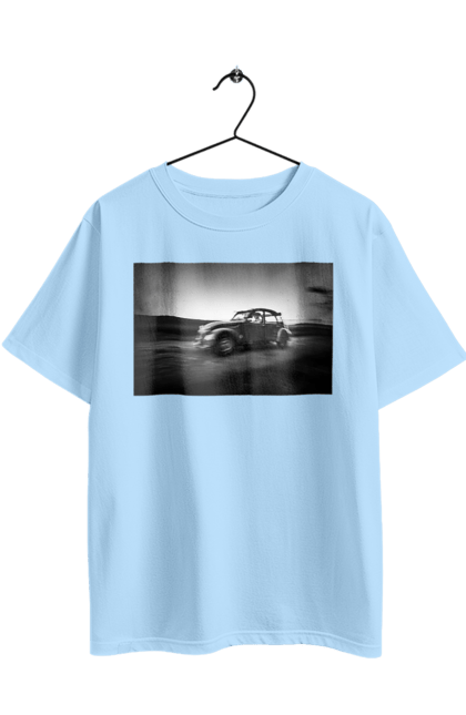 Футболка оверсайз з принтом "Ретро машина чб". Авто, ретро, ретро машина, чорно біла машина. 2070702