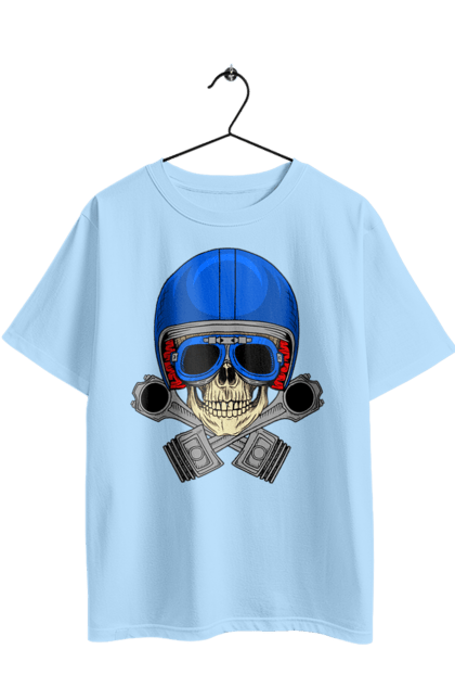 Футболка оверсайз з принтом "череп мотолюбитель". Байкер, окуляри, череп, шолом. 2070702