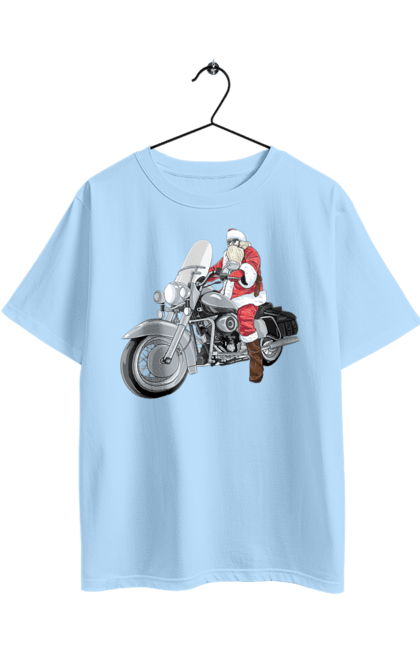 Oversized t-shirt with prints Santa On A Motorcycle. Holiday, motorcycle, new year, santa. 2070702