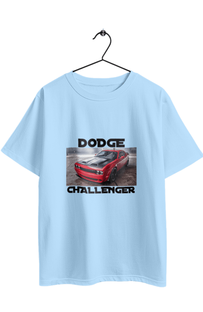 Футболка оверсайз з принтом "Додж челенджер". Авто, автомобіль, американська легенда, додж челенджер, класичний автомобіль, культове авто, масл кар, потужний автомобіль. 2070702
