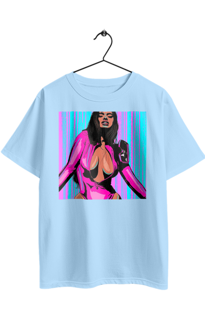 Oversized t-shirt with prints Girl With Deep Neckline. Girl, naked, tits. 2070702