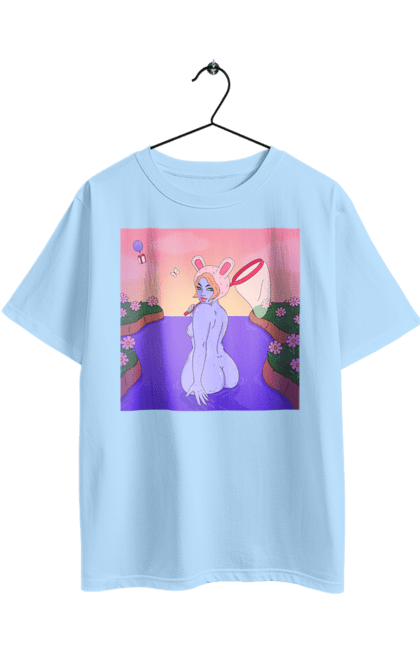 Футболка оверсайз с принтом Фиолетовая Девушка На Охоте. Голая, девушка, сачок. 2070702