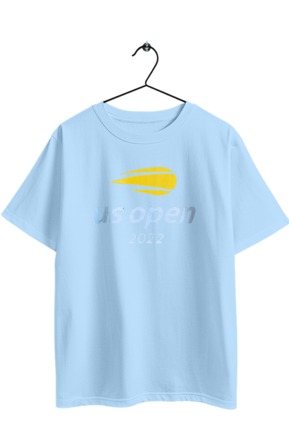 Oversized t-shirt with prints US Open 2022 tennis tournament. American championship, ball, hard, new york, open championship, players, prize fund, racket, sponsor, tennis. 2070702