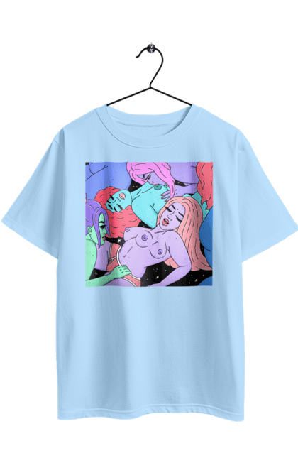 Футболка оверсайз с принтом Девушки Инопланетянки. Девушки, инопланетянки, космос, разноцветные. 2070702