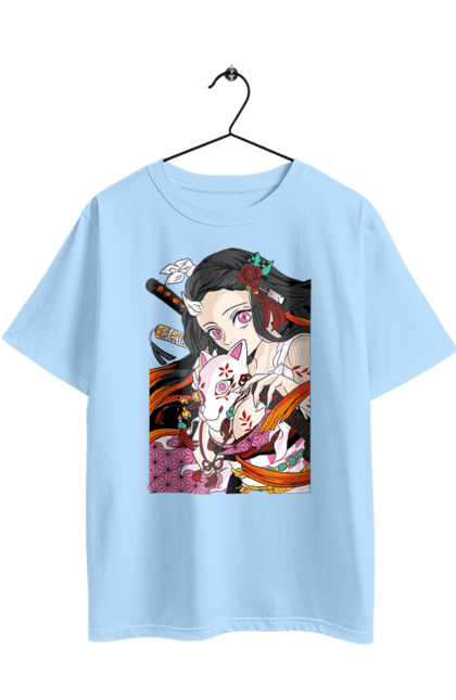 Футболка оверсайз с принтом Клинок Рассекающий Демонов Незуко. Demon slayer, kimetsu no yaiba, nezuko, аниме, истребитель демонов, манга, незуко, сериал. 2070702