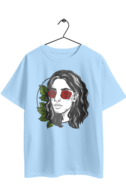 Футболка оверсайз з принтом "Дівчина З Трояндами На Очах". Дівчина, троянда. 2070702