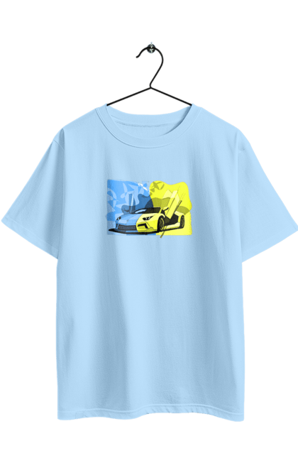 Oversized t-shirt with prints Ukrainian Lamborghini. Flag, lamborghini, machine, sports car, ukraine, yellow blue. 2070702