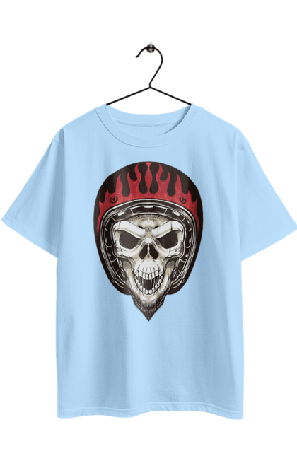 Футболка оверсайз з принтом "Череп в мотошоломі". Мото, скелет, череп, шолом. 2070702