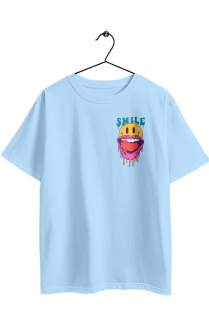 Футболка оверсайз з принтом "Літній смайл". Брутальний смайл, весела пика, жарко, комп`ютерна посмішка, людина з посмішкою, пика, посмішка, смайл, смайлик, усміхнена пика. 2070702