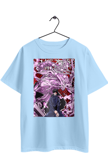 Oversized t-shirt with prints Jujutsu Kaisen Megumi. Anime, dark fantasy, fushiguro, fushiguro megumi, jujutsu kaisen, magic battle, manga, megumi, mystic. 2070702