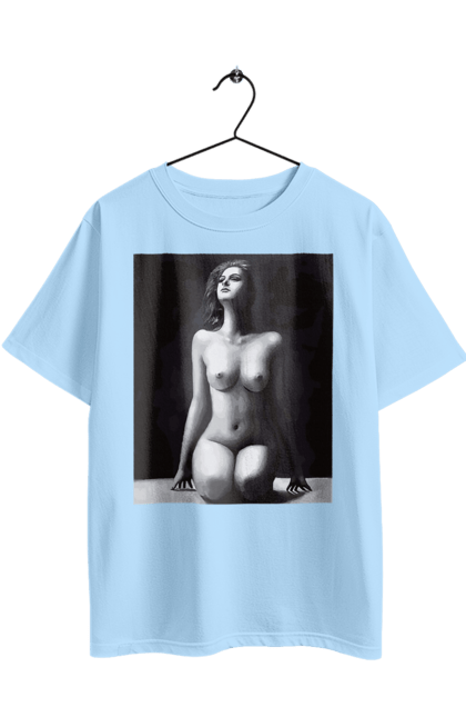 Футболка оверсайз з принтом "Краса тіла". Вигини жіночого тіла, грація тіла, груди, жіноче тіло, жіночі груди, краса тіла. 2070702