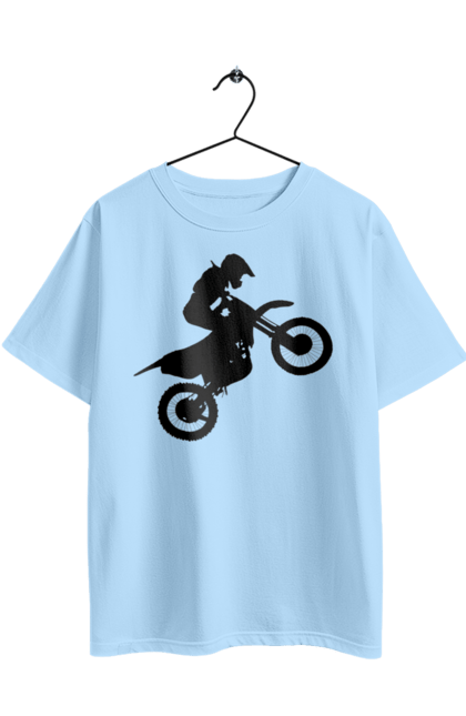 Футболка оверсайз з принтом "Силует Мотоцикліста". Мотоцикл, мотоцикліст, шолом. 2070702