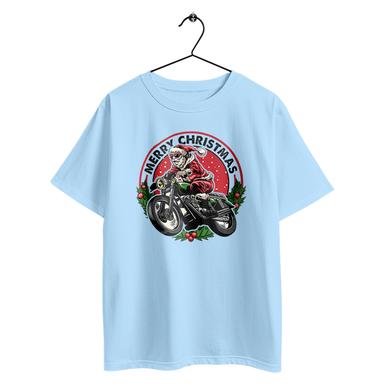 Merry Christmas, Santa Claus on a motorcycle