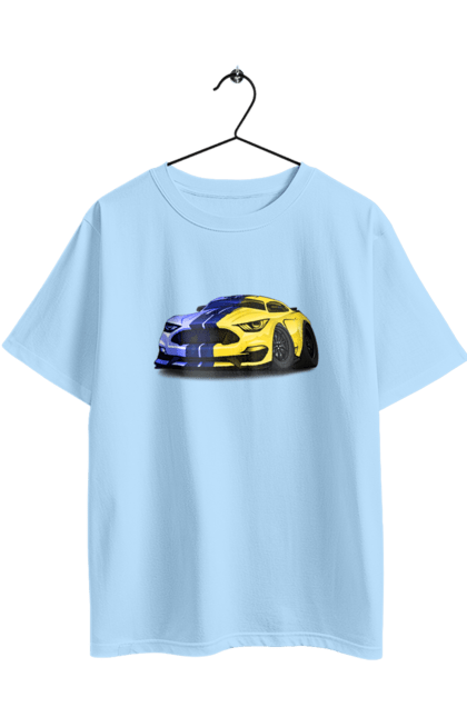 Футболка оверсайз з принтом "Український мустанг". Жовто блакитне авто, кольори україни, машина, мустанг, суперкар, форд мустанг, шелбі. 2070702