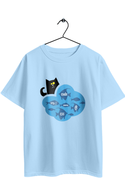 Футболка оверсайз з принтом "Кіт програміст". Angular, c, css, html, it, javascript, jquery, php, python, react, svelt, vue, айтишник, айті, гумор, код, кодувати, прогер, програміст, програмісти, ти ж, ти ж програміст, тиж програміст. 2070702