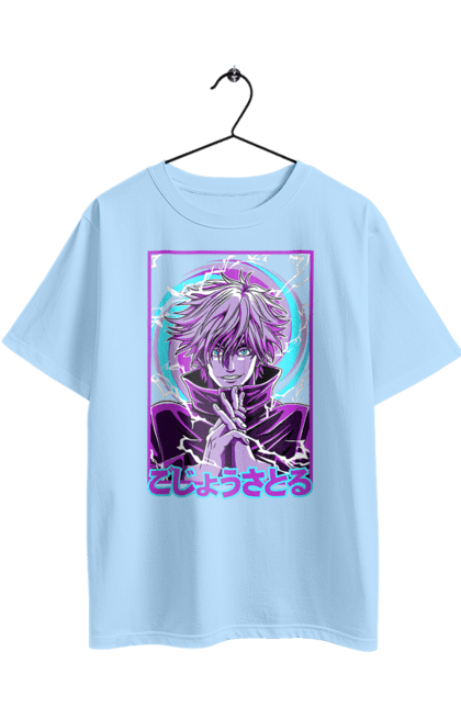 Oversized t-shirt with prints Jujutsu Kaisen Gojo. Anime, dark fantasy, gojo, jujutsu kaisen, magic battle, manga, mystic. 2070702