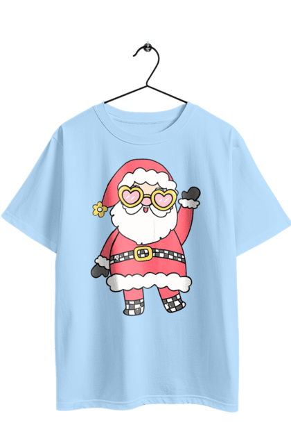 Oversized t-shirt with prints Santa Claus with glasses. Christmas decor, christmas print, festive mood, new year, santa claus, winter holidays. 2070702