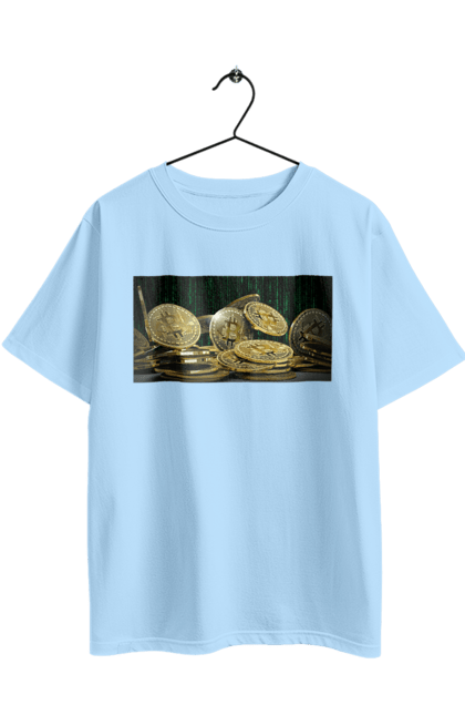 Футболка оверсайз з принтом "Біткойн". Багатство, біткойн, валюта, гроші, криптовалюта, курс, майнінг, матриця, монета, розкіш, цифровий світ. 2070702
