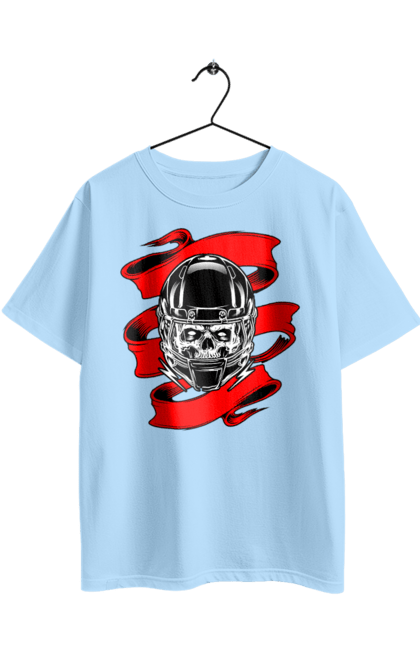 Oversized t-shirt with prints Skull in a motorcycle helmet. Helmet, moto, skull, tape. 2070702