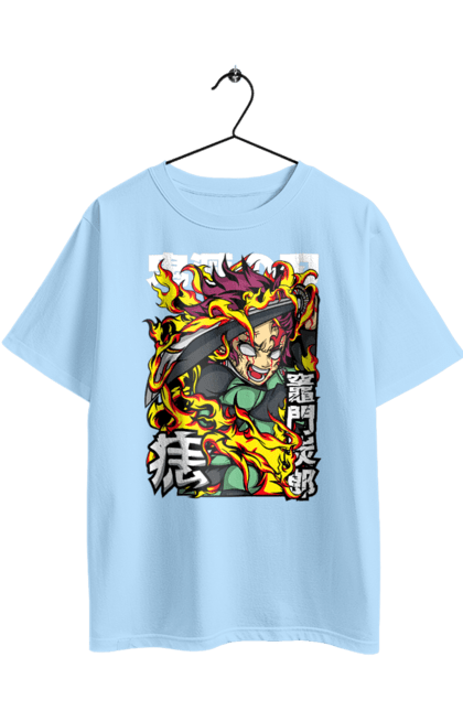 Футболка оверсайз з принтом "Винищувач Демонів Танджіро". Demon slayer, kamado tanjiro, kimetsu no yaiba, аніме, винищувач демонів, манга, танджіро, танджіро камадо. 2070702