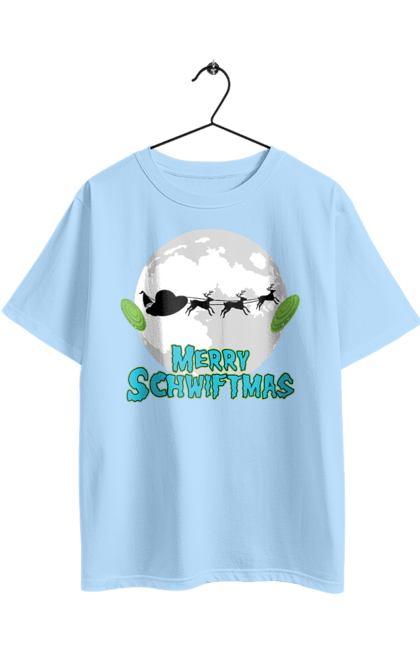 Футболка оверсайз с принтом Рик и Морти Счастливого Рождества!. Merry christmas, rick and morty, мультфильм, научная фантастика, приключения, рик, рик и морти, рождество, санта клаус, сериал. 2070702