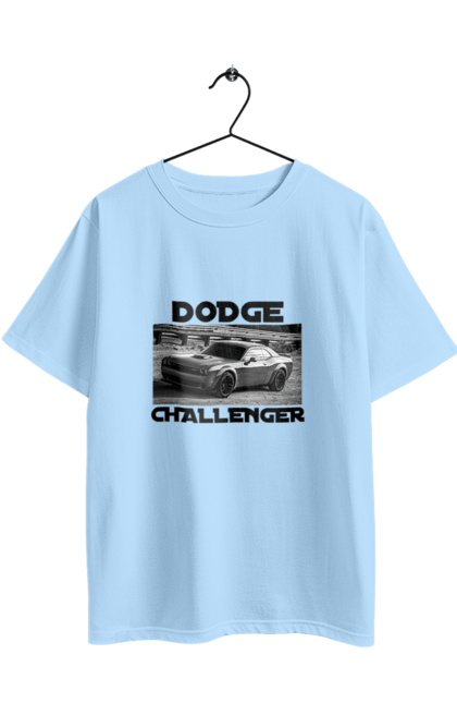 Футболка оверсайз з принтом "Додж челенджер". Авто, автомобіль, американська легенда, додж челенджер, класичне авто, культовий автомобіль, масл кар, потужний автомобіль. 2070702