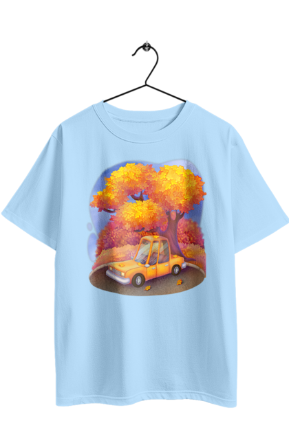 Футболка оверсайз з принтом "Осiнь Авто Дерево". Дерево, жовтий мила ілюстрація, машина, осінь, помаранчевий. 2070702