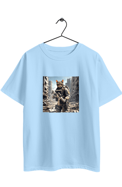 Oversized t-shirt with prints Paratrooper cat. Bulletproof vest, camouflage, cat, gun, hacker, military, rifle, war. 2070702