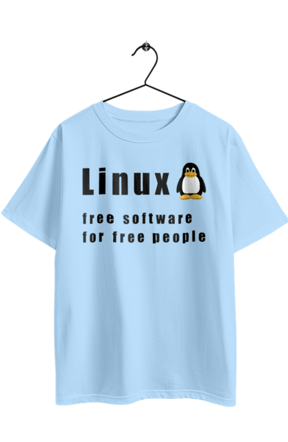 Футболка оверсайз з принтом "Linux Вільний Для Вільних". Linux, адміністратор, айті, айтішник, безкоштовна, безкоштовно, вільна, доступність, незалежність, операційна система, ос, пінгвін, програміст, програмне забезпечення, свобода, сервер, сисадмін, система, системний адміністратор, софт, текст, чорний. 2070702