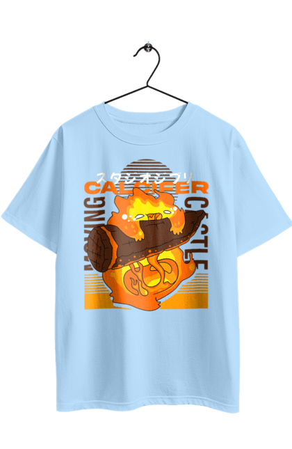 Футболка оверсайз з принтом "Мандрівний замок Кальцифер". Calcifer, moving castle, вогонь, демон, замок-мандрівник, кальцифер, мандрівний замок, серце. 2070702