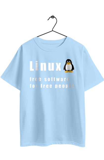 Футболка оверсайз з принтом "Linux Вільний Для Вільних". Linux, адміністратор, айті, айтішник, безкоштовна, безкоштовно, білий, вільна, доступність, незалежність, операційна система, ос, пінгвін, програміст, програмне забезпечення, свобода, сервер, сисадмін, система, системний адміністратор, софт, текст. 2070702