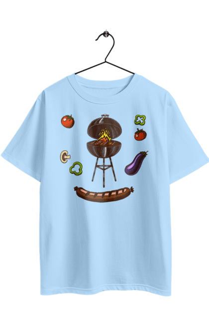 Oversized t-shirt with prints Barbecue Sausage. Barbecue, fry, grill, sausage. 2070702