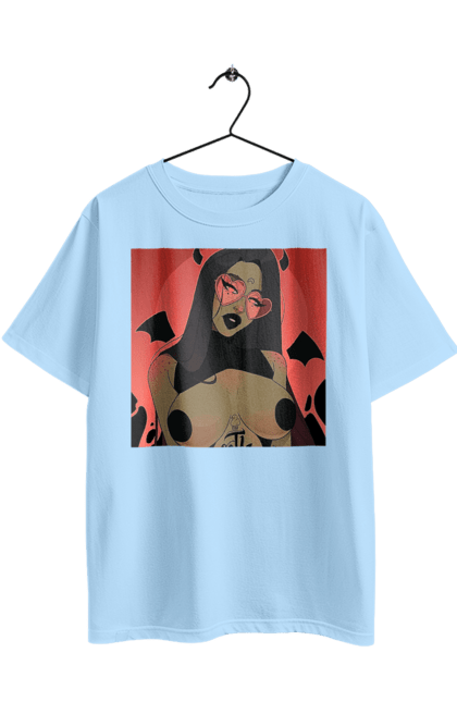 Футболка оверсайз з принтом "Диявол З Цицьками". Гола, диявол, сиськи. 2070702