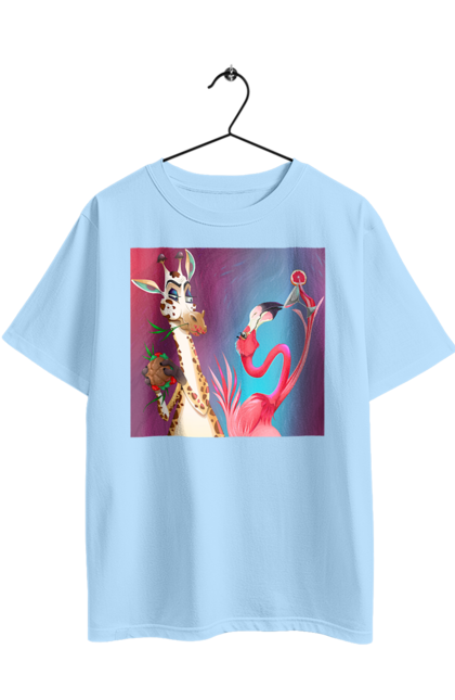 Oversized t-shirt with prints Giraffe And Flamingo At The Party. Cocktail, flamingo, food, giraffe. 2070702