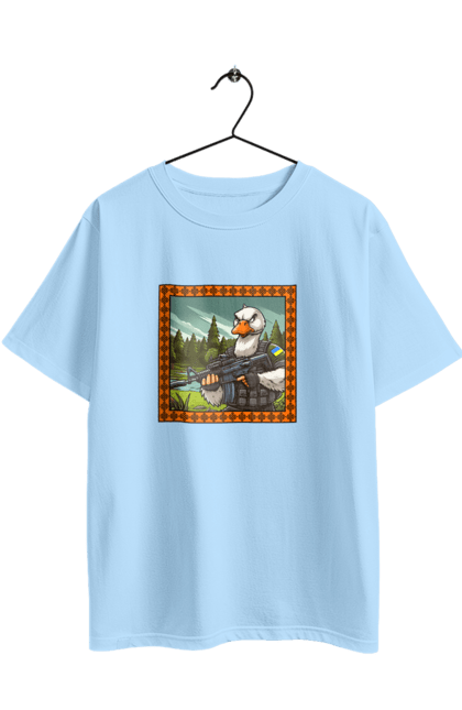 Футболка оверсайз з принтом "Гусячий десант". Біологічна зброя, бойові гуси, військовий гусак, гусячий десант, зброєні сили, прапор, символіка, україна. 2070702