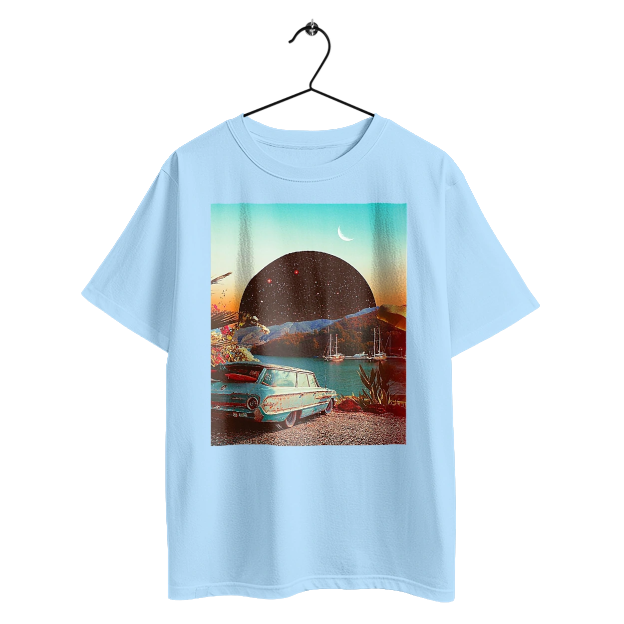 Картина, машина у речки