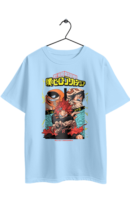Футболка оверсайз с принтом Моя геройская академия Эйджиро Киришима. Eijiro kirishima, my hero academy, red riot, аниме, красный бунтарь, манга, моя геройская академия, эйджиро киришима. 2070702