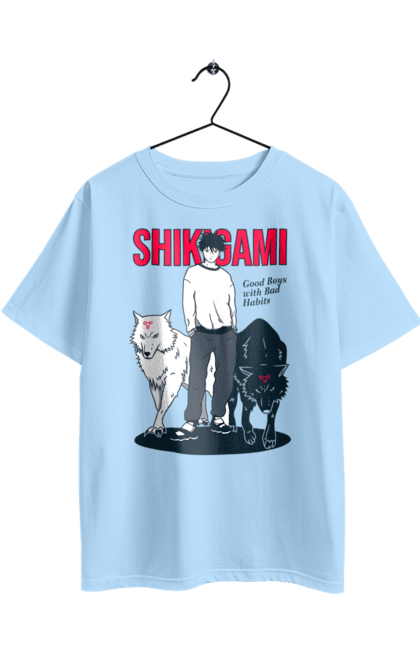 Oversized t-shirt with prints Jujutsu Kaisen Megumi. Anime, dark fantasy, fushiguro, fushiguro megumi, jujutsu kaisen, magic battle, manga, megumi, mystic. 2070702