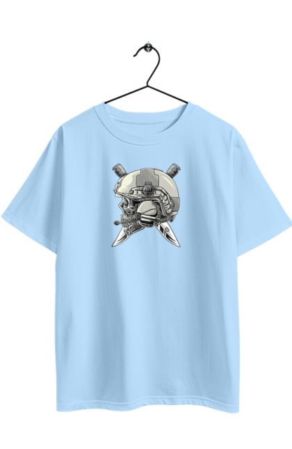 Oversized t-shirt with prints Pilot`s skull. Defender, helmet, military, pilot, skull, than. 2070702