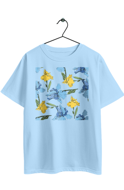 Футболка оверсайз з принтом "Квіти Іриси". 8 березня, andreyanush, весна, весняний подарунок, день матері, день народження, літній подарунок, літо, подарунок дружині, подарунок коханій, подарунок мамі. 2070702