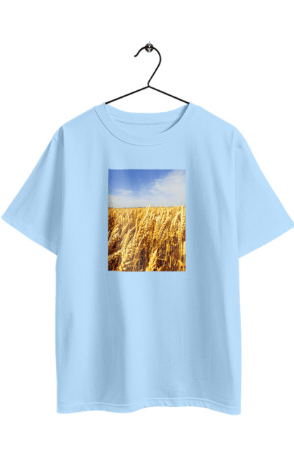 Футболка оверсайз з принтом "Україна". Голубизна, красота, небо, поле, природа, пшеница. 2070702