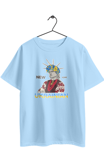 Футболка оверсайз з принтом "UA & NY". Вишиванка, вінок, нью йорк, статуя свободи, україна. 2070702