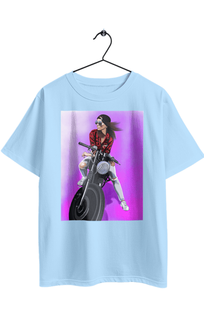 Футболка оверсайз з принтом "Дівчина Байкер". Байк, байкер, гонка, дівчина, мото, мотор, мотоцикл, поїздка, стиль, стиль життя. 2070702