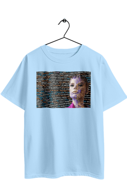 Футболка оверсайз з принтом "Штучний Розум". Айті, айтішник, гик, жінка, знання, інженер, інтелект, кібер, кібернетика, кіборг, код, комп, комп`ютерник, кристал, машинне навчання, мікросхема, мозок, портрет, програміст, професіонал, професія, розробник, розум, світиться, світло, хакер, чіп, штучний інтелект, штучний розум. 2070702