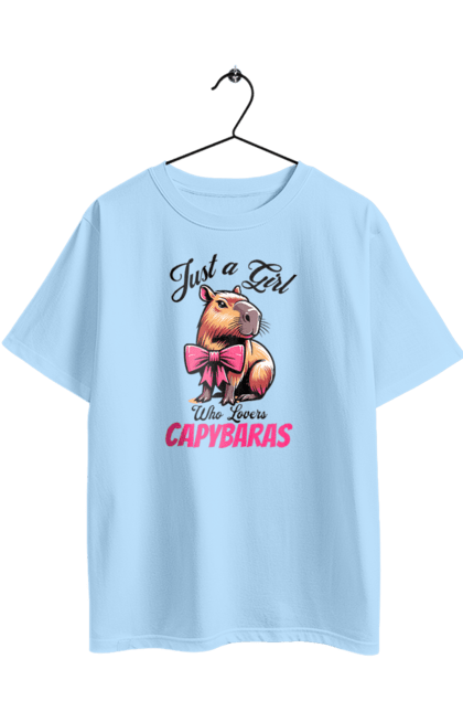Футболка оверсайз з принтом "Капібара". Capybara, бант, водосвинка, гризун, капібара, рожевий, тварина. 2070702