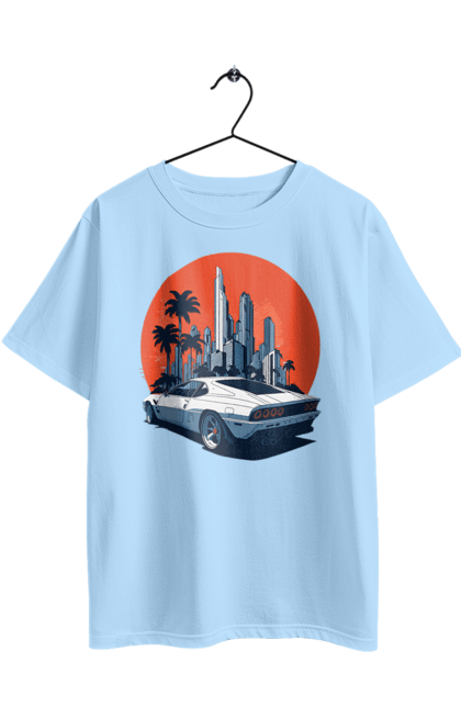 Футболка оверсайз з принтом "Авто". Гонка, захід сонця, спортивний автомобіль, швидкість. 2070702